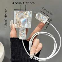 5pcs 2D Flat Design Gilded Texture Phone Charger Protection Set Charger Head Cover + Cable Protector + Storage Rope + Data Cable Protection Rope, Compatible With Iphone 20W/18W Charger - Multicolor - View 5
