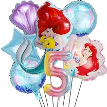 Disney Mermaid Theme Foil Balloon Set, Pink Number Decorative Foil Balloon Set, 1st Birthday Party Tabletop Balloon Decoration Accessories - View 19