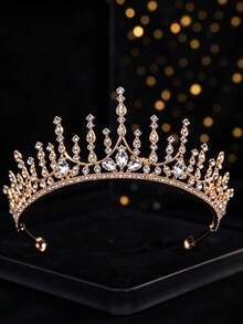 Luxury Royal Gold Crystal Rhinestone Bridal Tiara Crown Wedding Hair Accessories For Prom Party Pageant Birthday Formal Evening Event Celebration - Gold - View 3