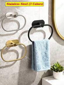 Self-Adhesive Towel Rack, Bathroom Wall-Mounted Towel Bar, Gold/Black/Silver Bathroom Towel Rack, Bathroom Wall Towel Ring, Towel Bar, Kitchen Towel Rack, Towel Hook, Bathroom Accessories, Bathroom Decor, Storage Organizer, Napkin/Dishcloth Rack - Multicolor - View 1
