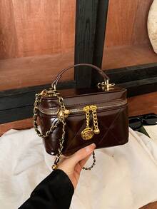 Mini Fashion Women's New Box-Shaped Bag With Chain Strap, Shoulder And Crossbody Bag - Coffee - View 10