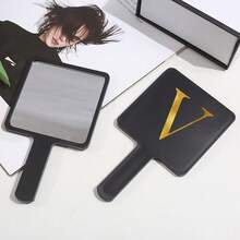 Square Handheld Makeup Mirror With Handle Portable Cosmetic Hand Mirror Clear Glass Mirror Hand‑Held Vanity Mirror For Makeup - Black - View 30