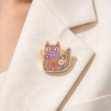 Floral Cat Enamel Pins Set, Colorful Folk Art Cat Lapel Brooches, Cute Animal Badges For Backpack Jacket Hat, Aesthetic Jewelry Gift For Cat Lovers - Multicolor - View 11