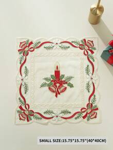 1pc 100% Polyester Embroidered Lace Christmas Table Runner With Tassels, Semi-Transparent Bell Flower Pattern, Christmas Tabletop Decor - Multicolor - View 5