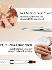 Rhinestone Handle Professional Dual-Head Nail Art Brush, Hard Gel Extension Pen, French Line Pen, Acrylic Nail Art Tool Pen - Multicolor - View 4