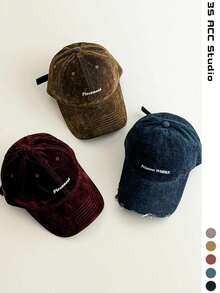 American Vintage Ripped Baseball Cap With Embroidered Letters, Distressed Dad Hat For Women, Autumn/Winter Cool Couple Versatile Casual Baseball Cap, Distressed Letter Embroidered Baseball Cap, Burgundy Suede Letter Embroidered Baseball Cap For Women Versatile - Multicolor - View 3