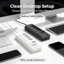 Swiss Standard Long Power Strip 1.8m Extension Cord PC Material 5AC 3USB 1Type-C Individual Control Switches 2500W Suitable For Living Room, Bedroom, Kitchen, Study And Other Spaces - Switzerland Plug(230V) - View 6