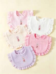 5pcs Floral Pattern 26 Alphabet Baby Ruffle Bibs, Drool Bibs, Princess Pastoral Floral Bibs, Girls Gift - Multicolor - View 18