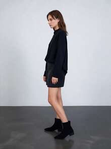 Versatile Comfortable Pointed Toe Chunky Heel Ankle Boots, Plus Size Women's Vintage Fashion Boots - Black Suede - View 2