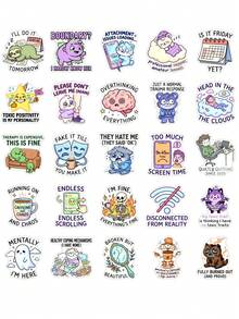 50Pcs Mental Health Meme Vinyl Stickers, Cute Ghost Skeleton Anxiety Quote Stickers, Waterproof Decals For Water Bottle, Journal, Planner, Teens Gift - Multicolor - View 8