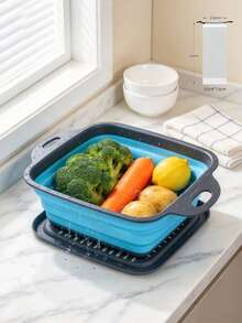 1pc/2pcs Large And Small Collapsible Strainer Basket, Foldable Space-Saving Design, Quick And Convenient Deployment, Suitable For Kitchen And Restaurant Vegetable And Fruit Washing, Fast Draining - 1pc Small + 1pc Large - Square/Blue - View 10