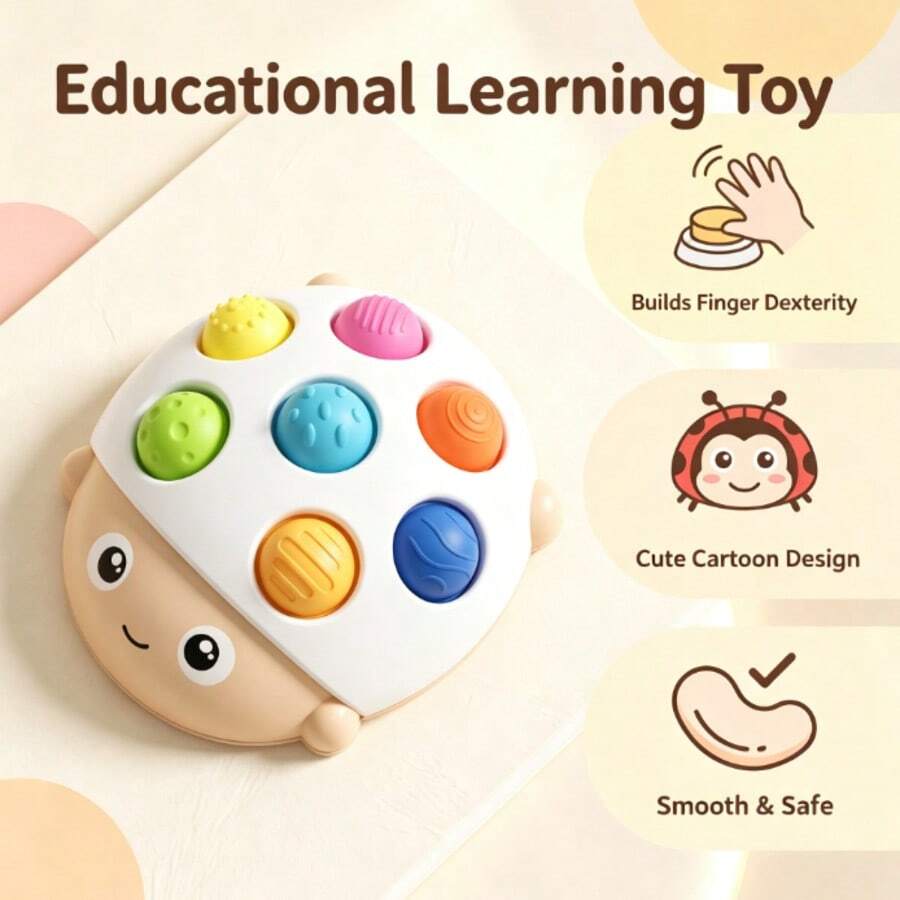 1件瓢蟲手指玩具，1-3歲幼兒教育學習玩具，7個紋理感官氣泡，開發精細運動技能，嬰兒旅行玩具，矽膠材質，男孩女孩禮物