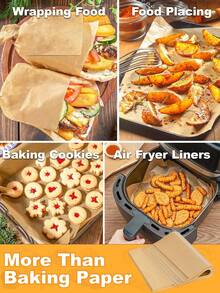 1 Set 50/100/200/300 Sheets Parchment Baking Paper Air Fryer Liner Paper Multi-Size Options Silicone Oil Paper Greaseproof Paper BBQ Paper Pre-Cut Non-Stick Parchment Paper For Baking, Cooking, Grilling, Frying And Steaming Home Kitchen Accessories Outdoor Party Supplies - Multicolor - View 4