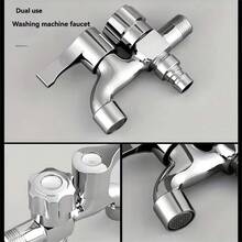 1pc 304 Stainless Steel Dual Outlet Faucet, Multi-Function Washing Machine Tap, Suitable For Connecting Washing Machine, Bathroom Addition, Bathroom Hardware - Silver - View 3