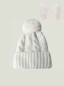 2pcs Unisex Korean Style Casual Warm Hat & Gloves Set, Suitable For Autumn/Winter Daily Wear, Cycling, Hiking - A - View 20