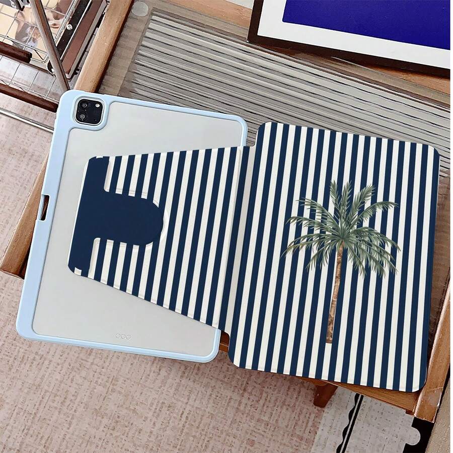 1件裝粉色條紋海星印花360°可旋轉平板保護殼，相容 iPad 11/A16/10th/Air4/5/6/Pro 12.9/2024/2025/2020/2021/2022/2023/10.2/10.9，適用 Galaxy Tab A8/A9 Plus/S6 Lite/S7/S9FE PLUS，相容小米、Oppo Pad、 Matepad、Vivo Pad、Honor Pad、 Xiaoxin Pad，適合工作、旅行與居家使用