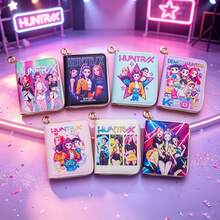 Mesuca Cute PU Leather K-Pop Zipper Mini Wallet, Idol Character Print Multicolor Square Coin Purse With Keychain For Girls Birthday Party - Multicolor - View 1