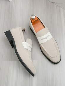 Men's Slip-On Handmade Loafers With Tassel Decor, Solid Color Round Toe Low-Top Buckle Sole Fashion Shoes, Daily Wear, Beige Ultra-Fine Fiber Suede Loafers - Apricot - View 4