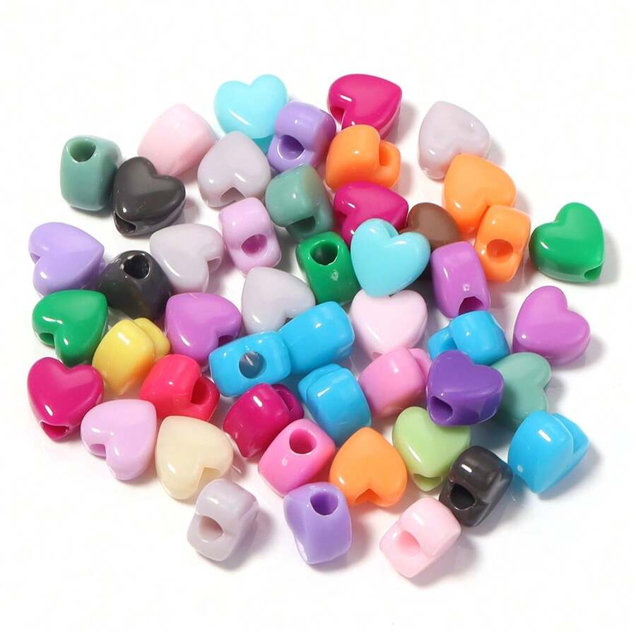 100pcs/Pack Acrylic Colorful Heart Large Hole Beads, Suitable For Phone Chain, Bracelet, Beaded Accessories
