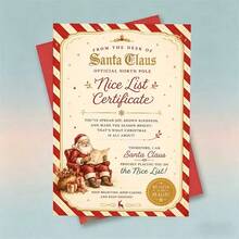 1PC Greeting Card + Envelope, Merry Christmas Card, Santa Claus Reading List "Good Child Certificate", Suitable For Gifting To Friends, Christmas Holiday Vintage Style Stationery - A - View 3