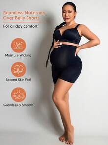 Maternity High Waist Mesh Patchwork Short Leggings Casual Black Summer - Black - View 3