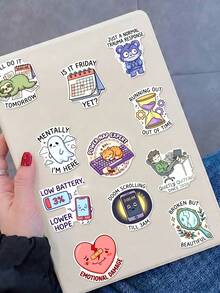 50Pcs Mental Health Meme Vinyl Stickers, Cute Ghost Skeleton Anxiety Quote Stickers, Waterproof Decals For Water Bottle, Journal, Planner, Teens Gift - Multicolor - View 5