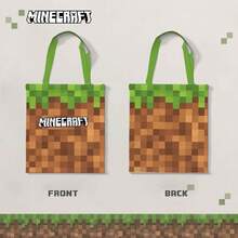 Mattel Minecraft Creeper Tote Bag, Green Pixel Block Canvas Shoulder Bag, Reusable Casual Handbag Gift For Minecraft Game Fans, Halloween Gift - Multicolor - View 7