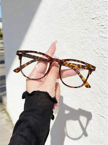 1 Pair Women's PC Material/Tortoise Shell Oval Flat Lens Glasses Vintage Metal Rivet Ins Style Beauty Blue Light Glasses Fake Glasses Suitable For Daily Life Commute Office Phone Computer - A - View 2