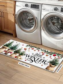 1/2pcs Christmas Kitchen Decor Rug, Santa Claus Pattern Winter Kitchen Carpet And Mat, Non-Slip Washable Absorbent Kitchen Accessories Decorative Mat, Christmas Holiday Gift! - Multicolor - View 14