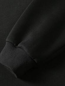 1pc Crew Neck Long Sleeve Sweatshirt, Loose Casual Fit, Shoulder Patchwork Design, Ribbed Cuffs And Hem, Minimalist Sporty Casual Top, Suitable For Daily Commute, Travel, Fitness, Autumn/Winter Wear - Black - View 10