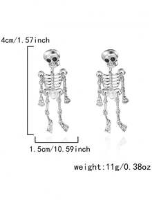 2pcs Halloween Skeleton/Bone Design Earrings, Suitable For Holiday Wear - Silver - View 7