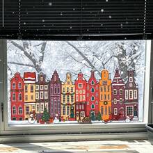 1/3/4 Sheets Cute Christmas Village Snow House Static Window Clings, Snowman Tree Window Decals For Glass, Winter Party Kids' Room Decor - Multicolor - View 2
