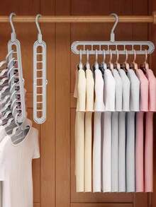 5pcs Space-Saving Stackable Hangers, Multi-Function 9-Hole Support Hangers For Clothing Storage, Multi-Function Plastic Wardrobe Organizer, Suitable For Home Bedroom - Multicolor - View 1