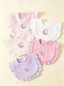 5pcs Floral Pattern 26 Alphabet Baby Ruffle Bibs, Drool Bibs, Princess Pastoral Floral Bibs, Girls Gift - Multicolor - View 8