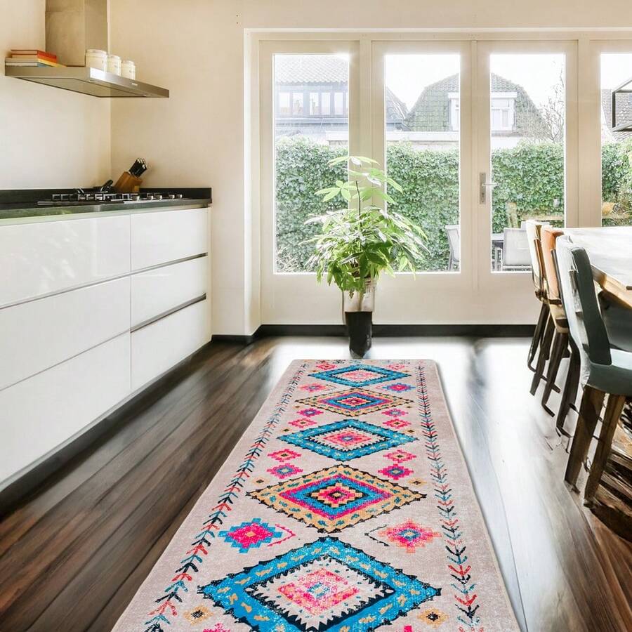 Chilai Home Minimalist Geometric Dijital Print Area Rug, Modern Runner Rug , Non Slip Rug, Machine Washable Floor Mat For Living Room, Bedroom & Home Decor, Made In Turkey - Creamy White - View 1