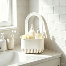 1pc Multifunctional Drain Basket White PP Material Sponge Storage Rack No-Drill Sink Filter Rack Kitchen Bathroom Dual Use Sponge Cloth Storage Basket - One Size - View 9