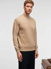 Men's QUILLA Men's Mock Neck Basic Beige Sweatshirt - Beige - View 4