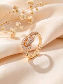 1pc Minimalist Luxury Fashion Knot Design Sparkling Zirconia Ring, Suitable For Wedding, Engagement, Party, Holiday Wear - Gold - View 2