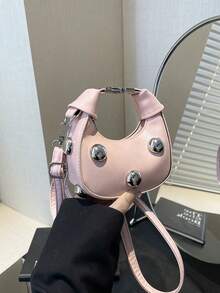 1pc High-End Fashion One Shoulder Crossbody Bag, Mini Handbag, With Rivet Design, PU Material, Smooth Zipper, Adjustable Shoulder Strap, Solid Color, Suitable For Shopping, Daily Use, Fashion Essential, Great Gift Choice - Multicolor - View 3