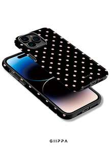 GIIPPA 1件黑色背景粉色波點設計手機殼，適用於Phone 17 Pro Max，相容於Phone 16 Pro Max、15 Pro Max、14 Pro Max，韓系高端時尚趣味手機殼，適合11/12/13/14/15/16 Pro Max Plus，男女皆宜的優雅設計，送給女友的完美禮物，適用於聖誕節、情人節、復活節、婚禮季和生日 - 黑色 - 查看 3