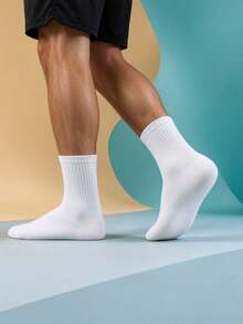 1/6/10/20 Pairs Non-Compression Mid-Calf Socks, Solid Black & White Combination, Neutral Color, All-Season Versatile Men's Sports & Casual Socks - Multicolor - View 6