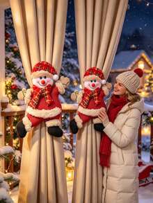 Creative Santa Claus Curtain Tiebacks, Christmas Snowman New Year Curtain Clips, Winter Brown Plush Design, Christmas Holiday Window Decor Home Decoration - Multicolor - View 3
