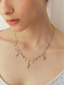 Sorayune Cross Fringe Necklace Women's Bling Atmosphere Ultra Flashy Zirconia And Unique Design Collarbone Chain - Silver - View 5