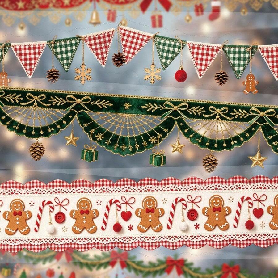 1pc Retro Story Christmas Series Washi Tape, Christmas Theme Bunting Collage DIY Background Decorative Stickers - Multicolor - View 1