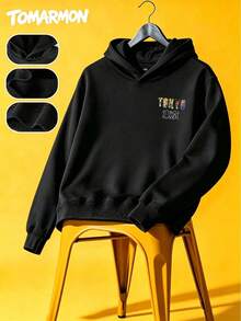 TOMARMON Tween Girl Casual Pullover Sweatshirt TOKYO Letter Graffiti Cartoon Print Long Sleeve Top Loose Fit Spring Autumn Winter Daily Wear - Black - View 4