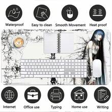 Thảm bàn phím chuột da PU phong cách Gothic Dark Anime Girl, tấm lót chuột lớn chống nước chống trượt, họa tiết phác thảo chữ thập vintage, tấm bảo vệ bàn làm việc phong cách manga Nhật Bản thẩm mỹ cho gaming, học tập và trang trí bàn làm việc - Xem 4