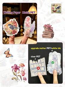 DanSoul 20pcs Large Size Vintage Floral & Bird Theme Sticker Book, Matte PET Material Creative Planner Supplies, Suitable For Scrapbooking, Bullet Journaling, Stationery DIY Collage, Gift Craft Supplies - Journaling Supplies - View 8
