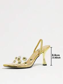 Women's Transparent High Heel Sandals With Gold Metal Rivet Decor And Back Ankle Strap, Elegant Fashionable Comfortable, Suitable For Banquet, Vacation, Outdoor Wear - Gold - View 4
