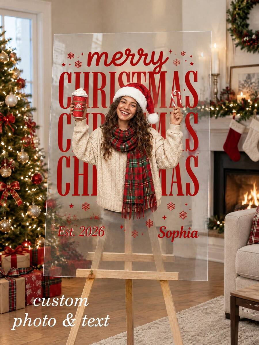 1pc Personalized Custom Family Photo Christmas Decor Painting 2026 Family Memorial Photo Decoration Gift, 2D Flat Graphic Customization, Birthday Party Welcome Sign, Wedding Sign - Multicolor - View 1