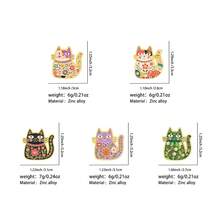 Floral Cat Enamel Pins Set, Colorful Folk Art Cat Lapel Brooches, Cute Animal Badges For Backpack Jacket Hat, Aesthetic Jewelry Gift For Cat Lovers - Multicolor - View 12